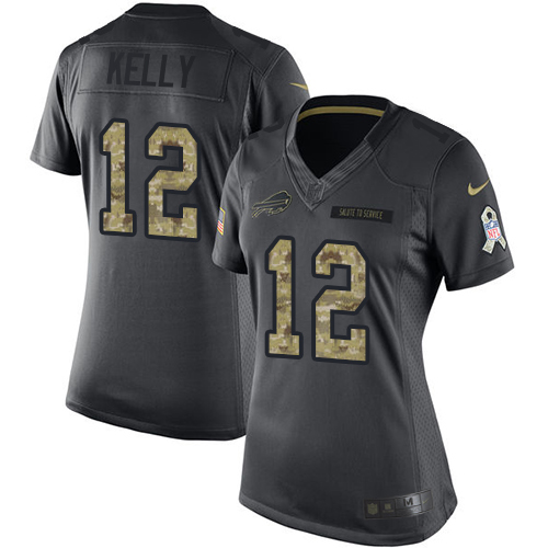 Women's Limited Jim Kelly Nike Jersey Black - #12 2016 Salute to Service NFL Buffalo Bills